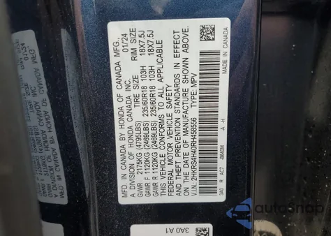 2024 Honda Cr-V Ex z USA, uszkodzony, nr VIN 2HKRS4H40RH458556